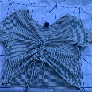 cropped tie front green and white checkered shirt